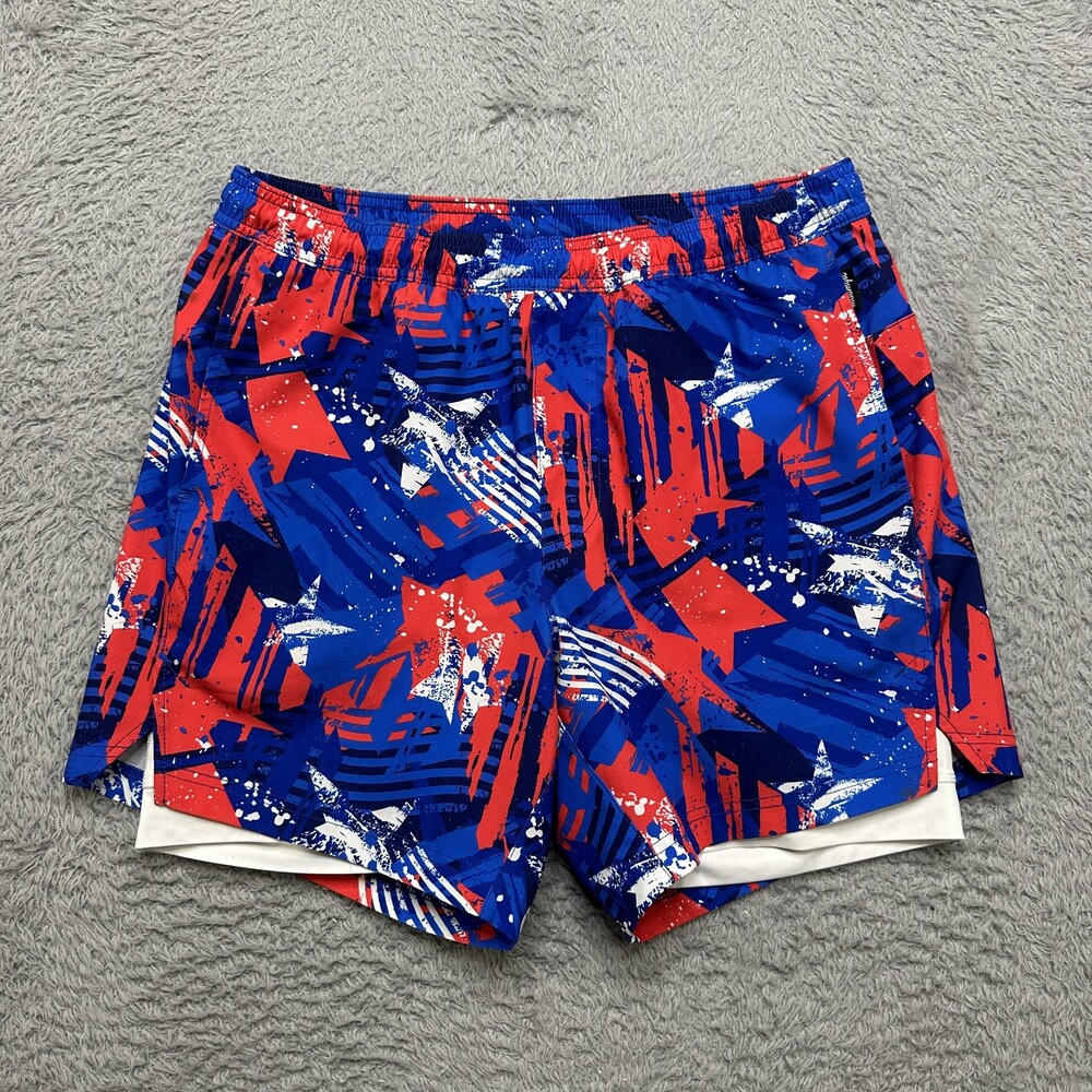 Maamgic Shorts Mens M Blue Red White Abstract Star Print Athletic